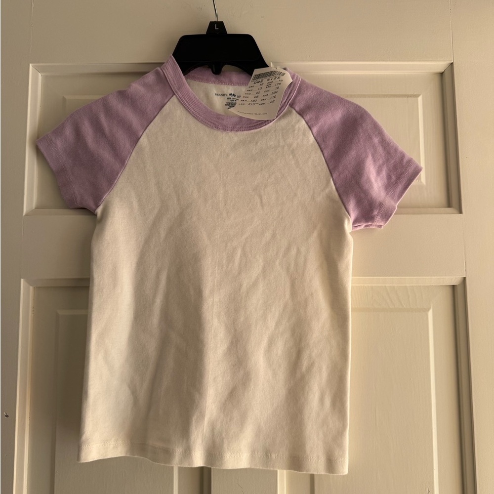 Brandy Melville White and Lavender Raglan Tee